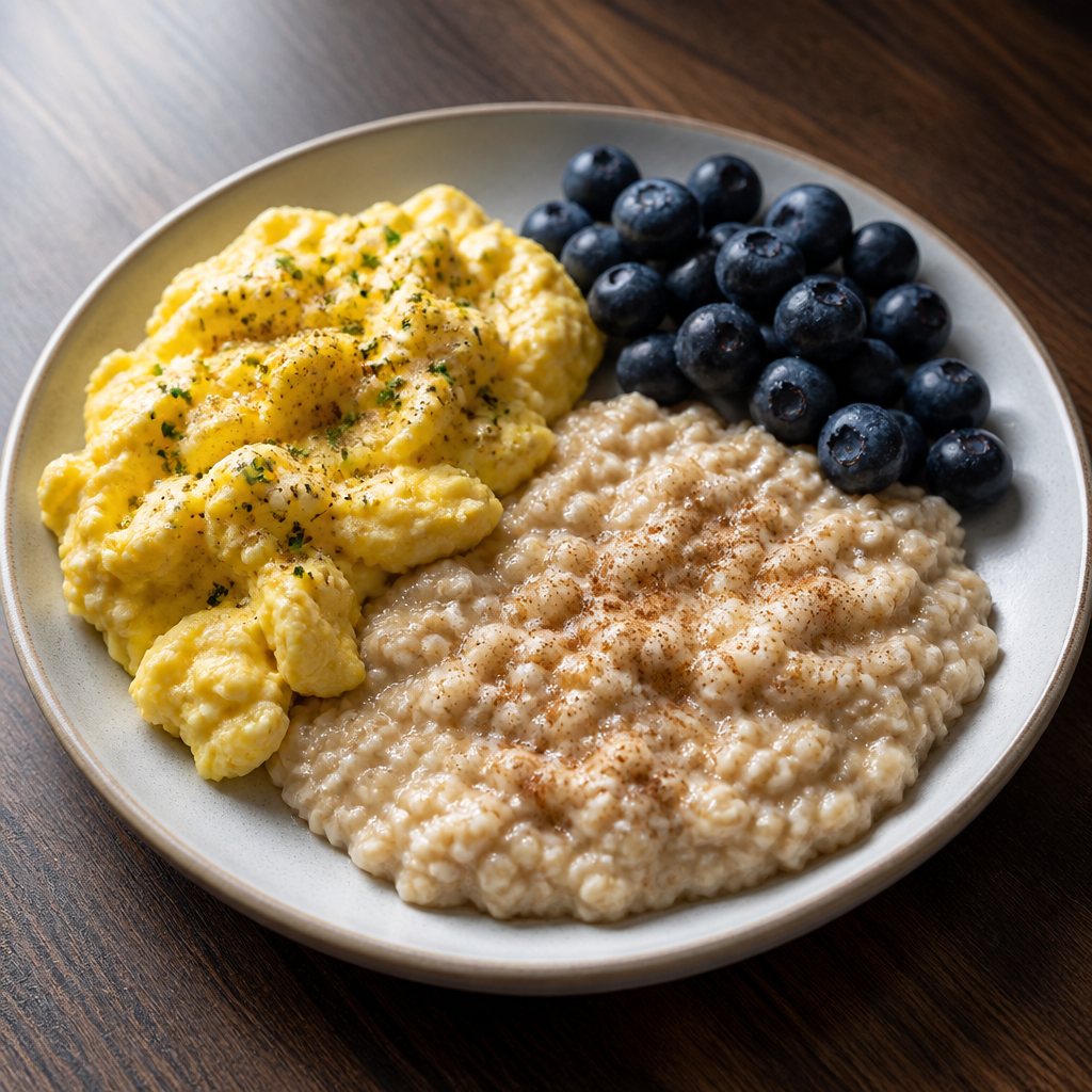 3 egg scramble, oats, blueberries