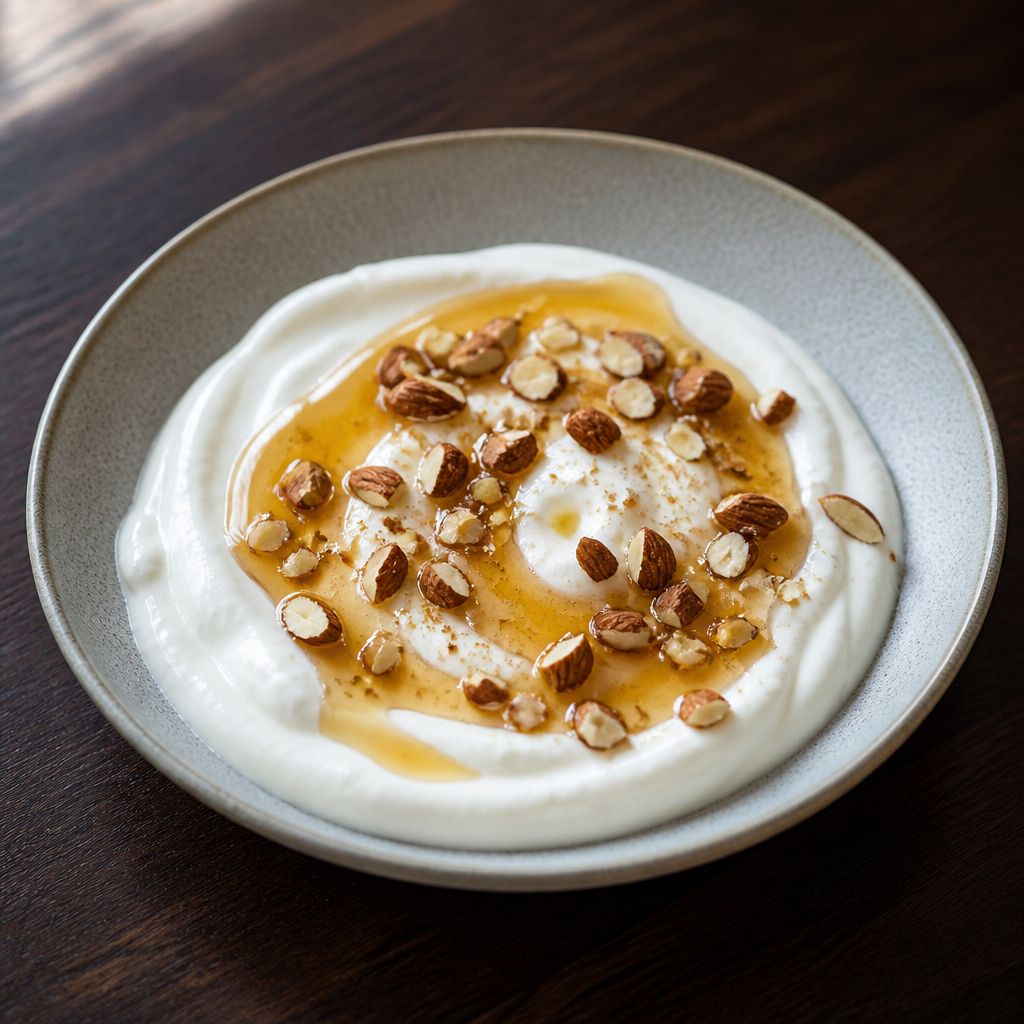 Greek yogurt, honey, almonds